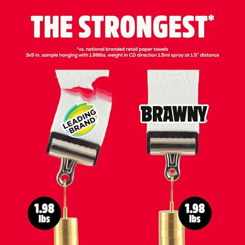 Brawny Tear-A-Square 3-Ply Strong Paper Towels, 2 Triple Rolls, 114 Sheets per Roll