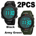 Mens Women Digital Watch Big Dial Light LED Swim Waterproof Rubber Band Alarm Black LED Watches