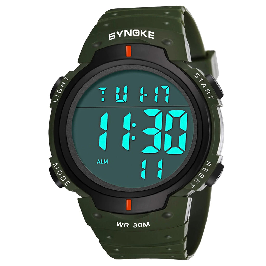 Mens Women Digital Watch Big Dial Light LED Swim Waterproof Rubber Band Alarm Black LED Watches