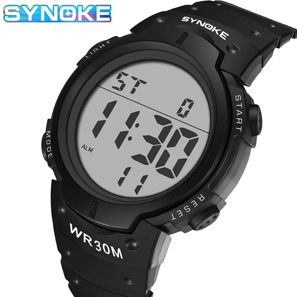 Mens Women Digital Watch Big Dial Light LED Swim Waterproof Rubber Band Alarm Black LED Watches