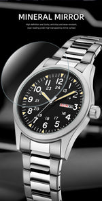 TPW 2026 Luminous 38mm Women's Field Watch - Easy Read Display with Stainless Steel Strap 24hr Time Date Day Quartz Movement
