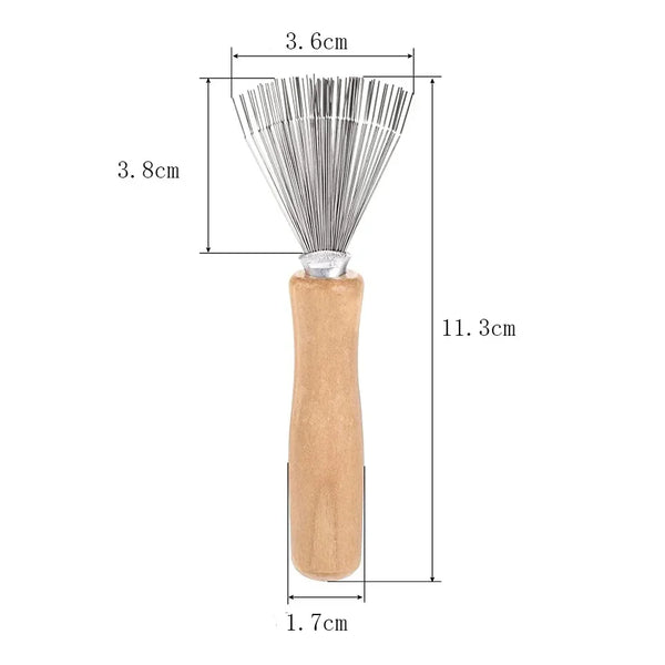 1pc Hair Brush Cleaner Mini Dirt Remover Home Travel Salon Rake with Metal Wire Portable Comb Brush Wooden Handle Cleaning Tools
