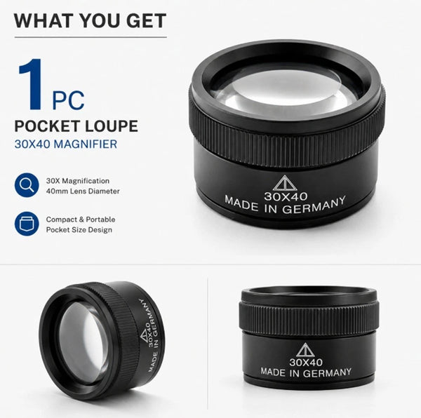 Premium 30X 40mm Measuring Magnifier HD Magnifying Optical Glass Lens Loop Microscope For Coins Stamps Jewelry Mini Pocket Loupe