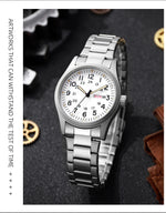 TPW 2026 Luminous 38mm Women's Field Watch - Easy Read Display with Stainless Steel Strap 24hr Time Date Day Quartz Movement