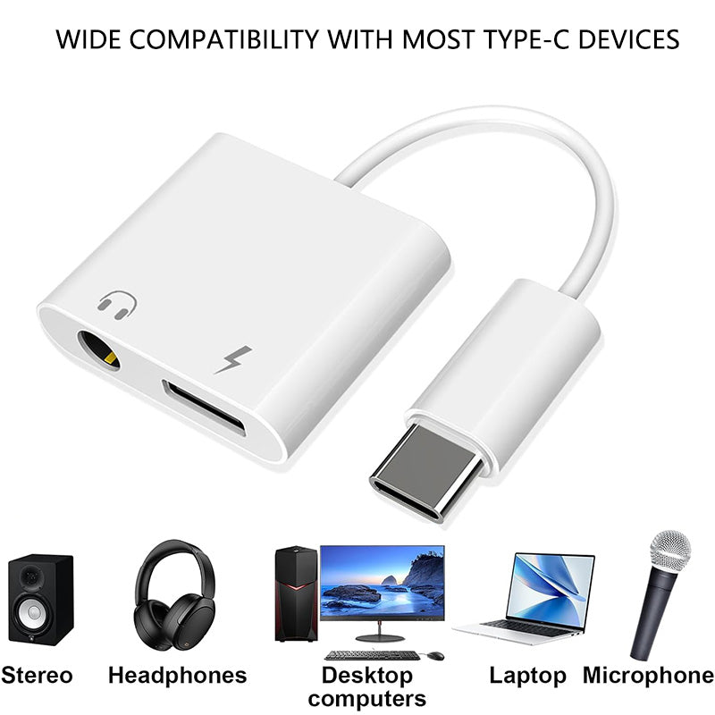 2in1 Audio Adapter USB C to 3.5 mm Jack Type-C/Dual TypeC jack Charging Aux Cable For Samsung Xiaomi Wired Earphones Connector