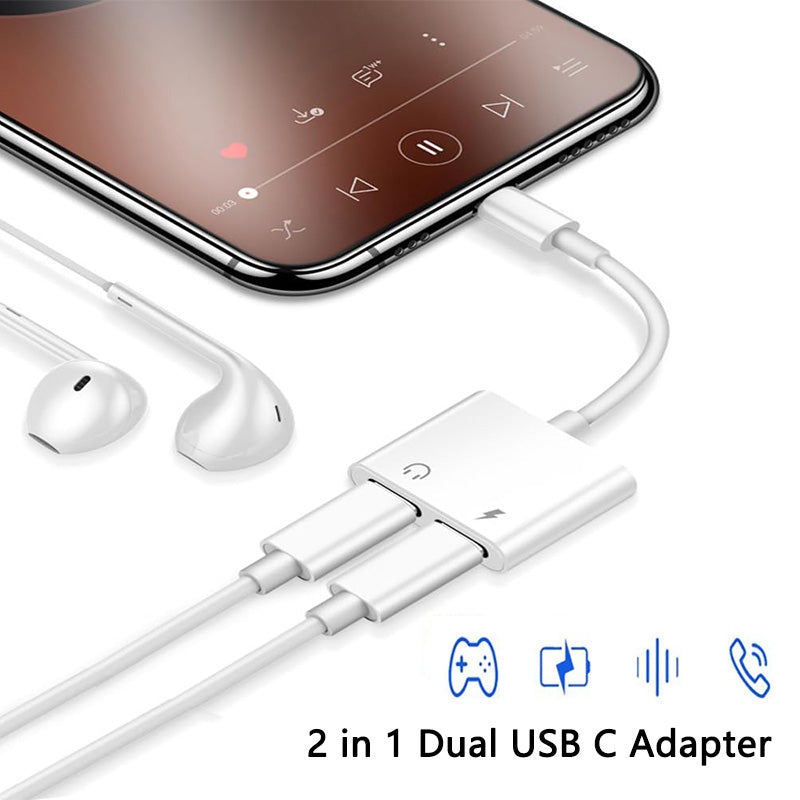 2in1 Audio Adapter USB C to 3.5 mm Jack Type-C/Dual TypeC jack Charging Aux Cable For Samsung Xiaomi Wired Earphones Connector