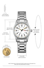 TPW 2026 Luminous 38mm Women's Field Watch - Easy Read Display with Stainless Steel Strap 24hr Time Date Day Quartz Movement