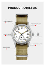TPW 2026 Women's Vintage Field Watch 38mm Luminous Dial Retro Quartz with Small Second Sub-Dial on Woven Nylon Fabric S