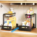 Under Sink Organizers, Metal Pull Out Under Sink Organizers,Storage Shelves with Sliding Drawer,Under Sink Storage for Kitchen